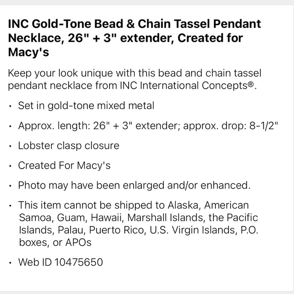 INC Goldtone Bead & Chain Tassel Pendent Necklace - Picture 4 of 4